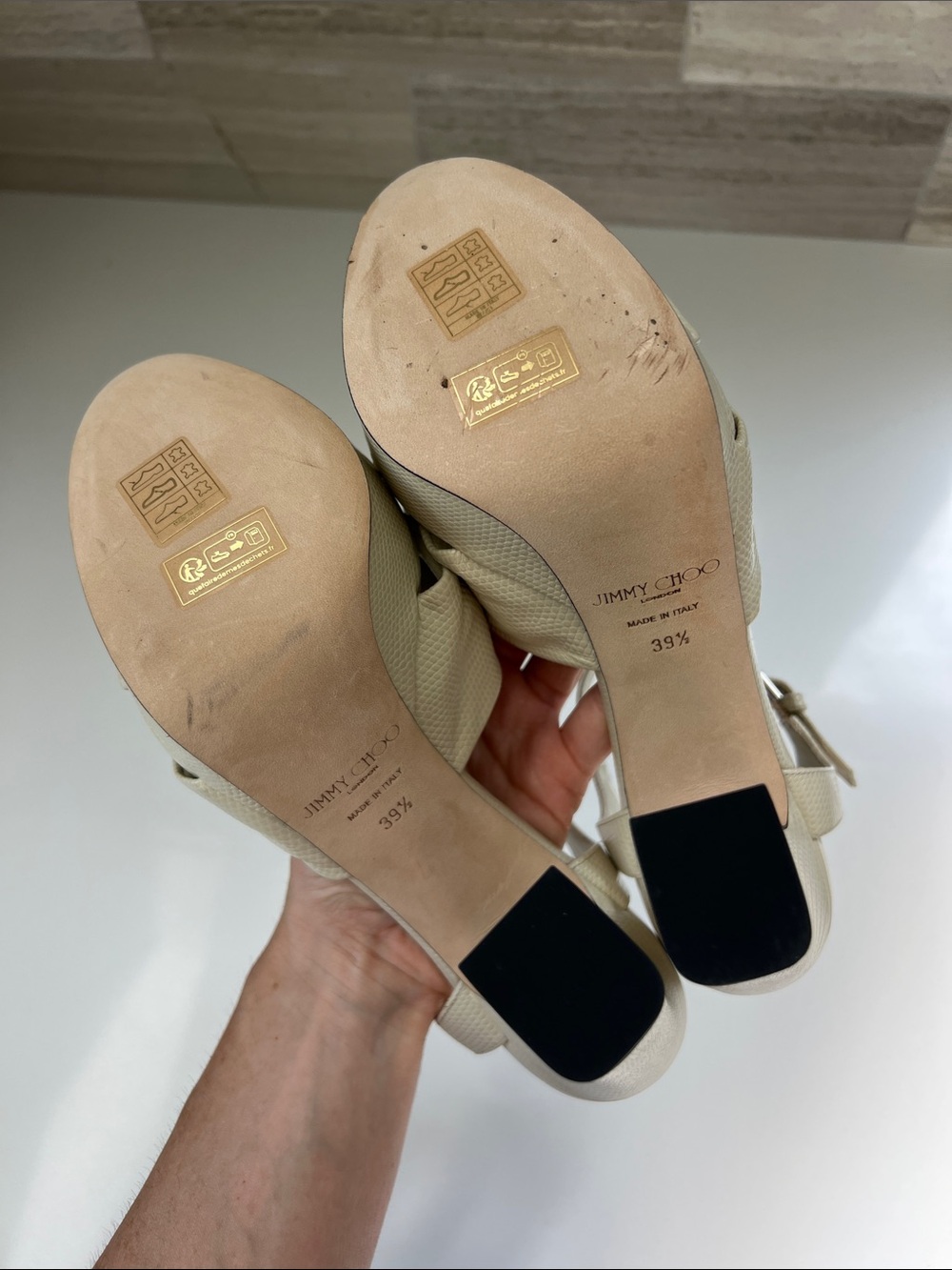 Jimmy Choo heloise 120 bamboo cream light tan soft lizard printed leather heels - Picture 5 of 12
